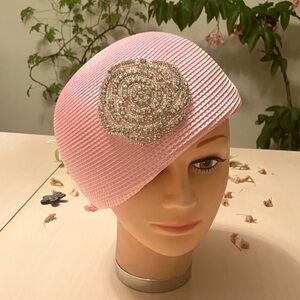 Chic Pink Bubble Hat  with Silver Rhinestone Beaded Floral Accent